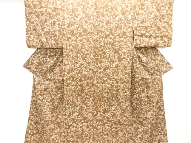 JAPANESE KIMONO / ANTIQUE KIMONO / TAISHO ROMAN STYLE / MON KINSHA / FLORAL PLANTS